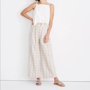 Madewell Linen Pleated Wide Leg Pants Windowpane